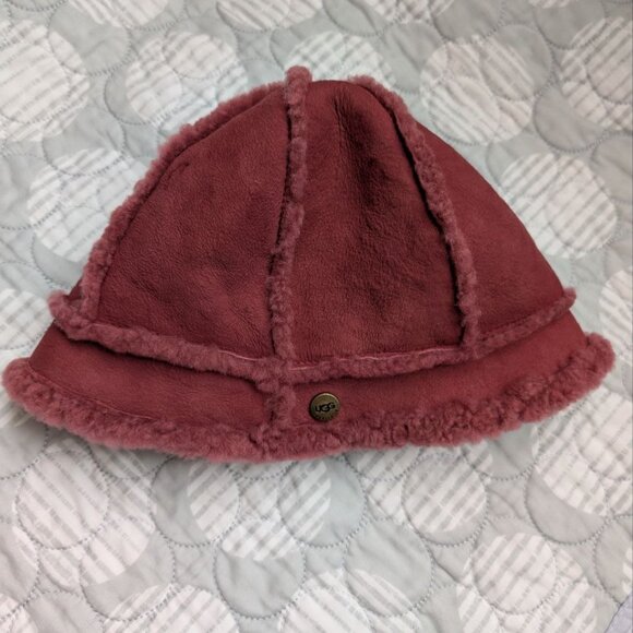 UGG Women`s Sheepskin Bucket Hat One Size Pink - Picture 2 of 15